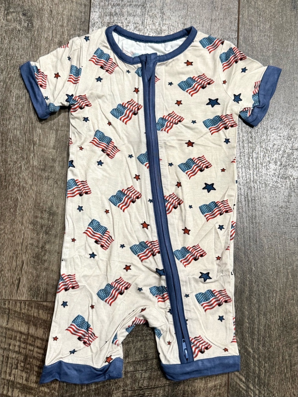 4th of July “Stars and Stripes” Bamboo Baby Zipper Sleeper 6-12m